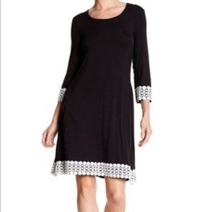 Black Knit Dress White Lace Trim Size Small